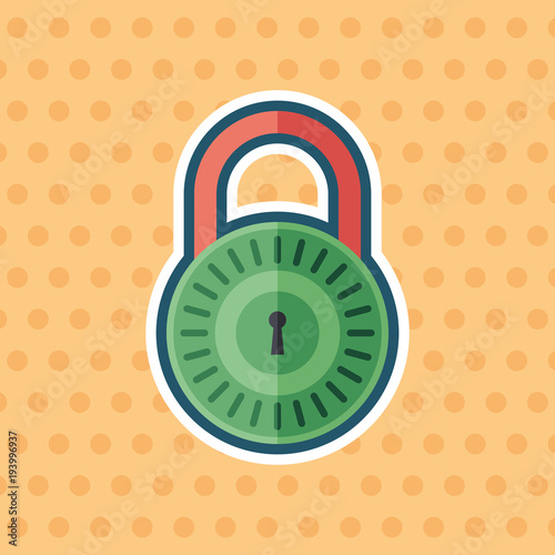 Secure lock sticker flat icon with color background.