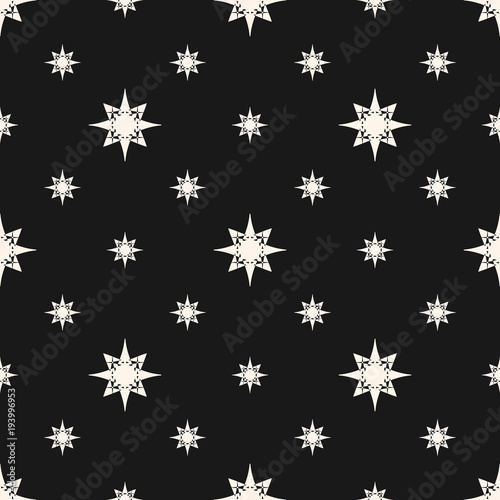 Vector dark ornamental geometric seamless pattern with small starry shapes