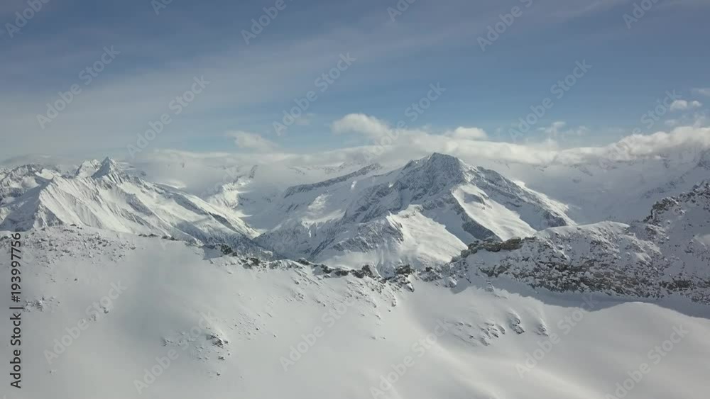 Aerial drone oving forwards slowly over nice beautiful landscape view in Austra 4k mountains winterlandscape
