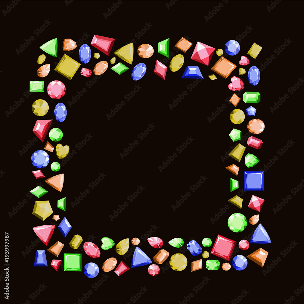 A frame from multi-colored precious stones of different shapes. Vector