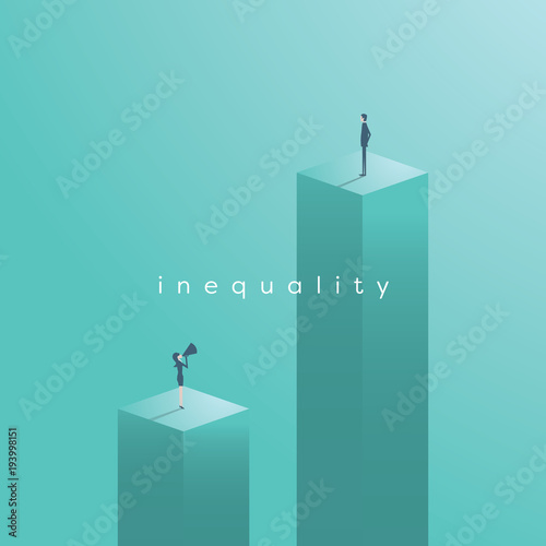 Business gender inequality vector concept with businesswoman shouting at businessman. Symbol of time's up, feminism, emancipation, salary gap.