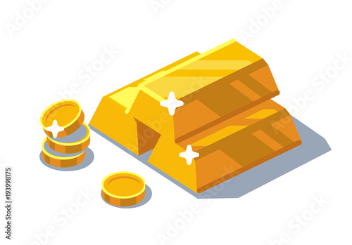 isometric golden bars and coins.