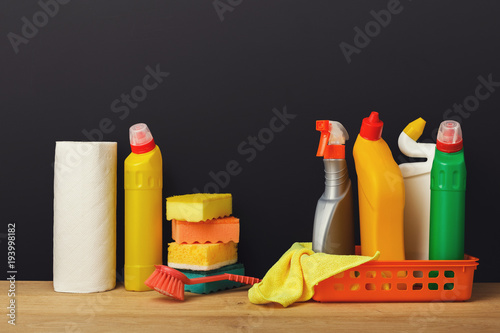 Colorful group of cleaning supplies