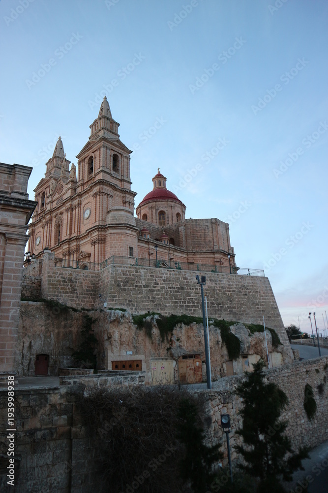 Mellieha cathedral at the sunset, Malta