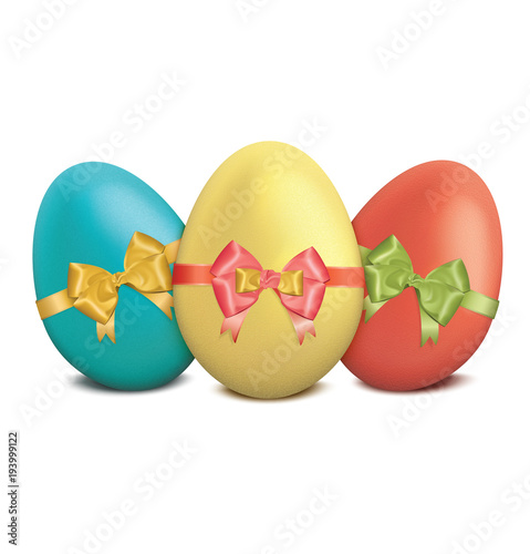 Easter eggs with bows and ribbons on white background. Vector illustration