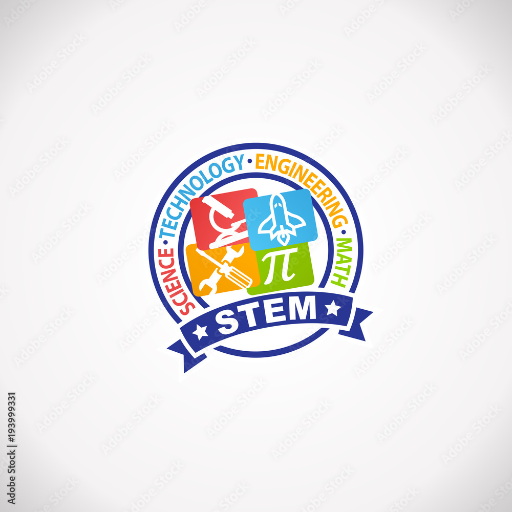 STEM Education Rubber Stamp Logo. Science Technology Engineering Mathematics.