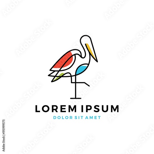stork logo colorful line art monoline outline vector illustration download