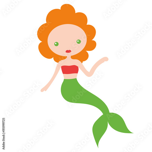 Vector illustration of cute underwater mermaid girl. Fairy fantasy of sea. Isolated character water mythology princess