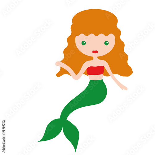 Vector illustration of cute underwater mermaid girl. Fairy fantasy of sea. Isolated character water mythology princess