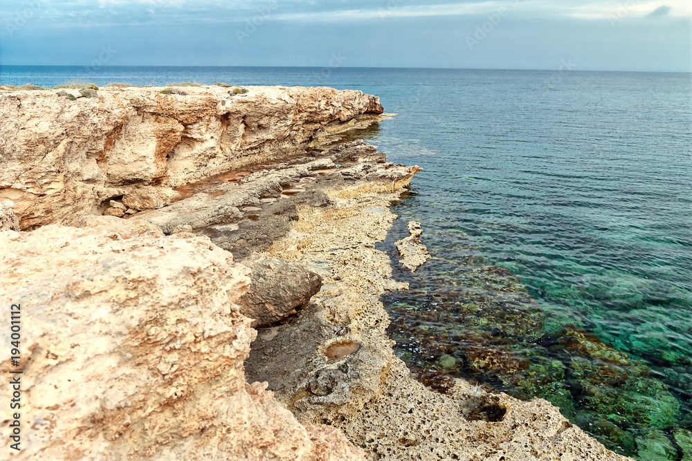 Rocky cape of the coast of the Mediterranean Sea on Cyprus