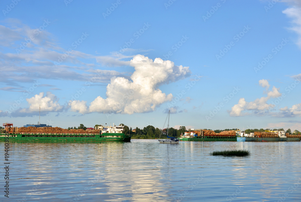 Cargo ship on the Neva river.