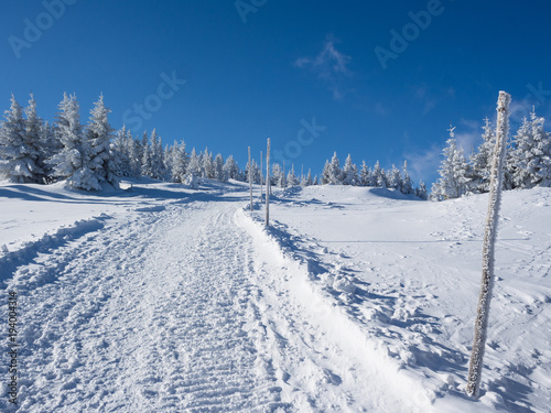 Sudety - piękny słoneczny zimowy dzień w górach. © jakubczajkowski