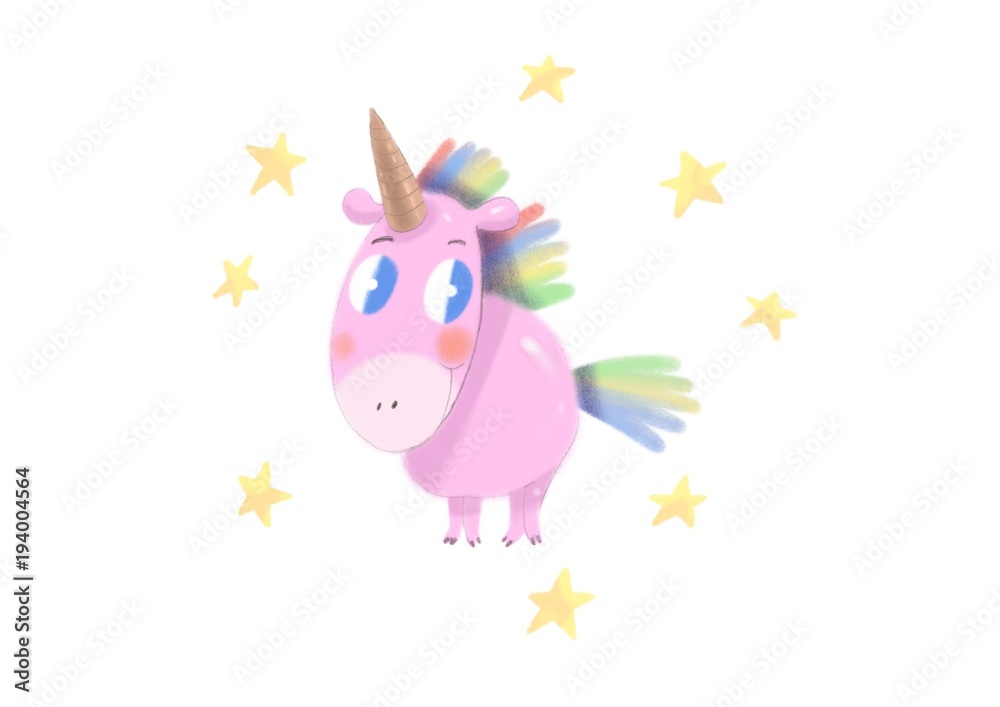 Fototapeta premium Isolated cute watercolor unicorn clipart. Nursery unicorns illustration. Princess unicorns poster.