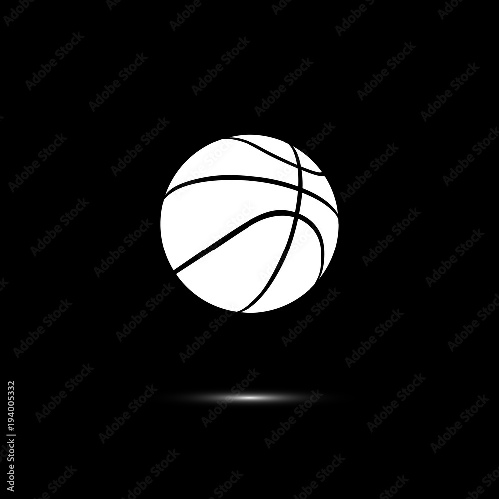 Vector white basketball ball line icon isolated on black background. Vector white basketball ball line icon isolated on black background.