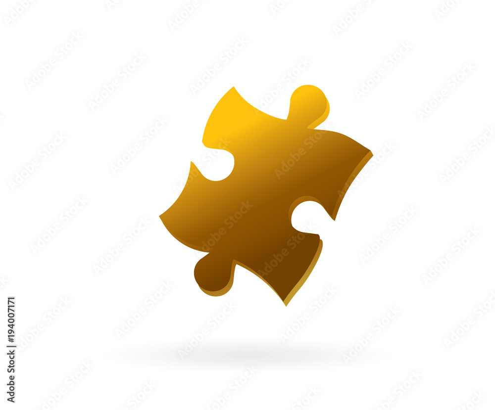 A piece of a puzzle in a gold color icon. Bank, finance and success. A piece of a puzzle in a gold color icon. Bank, finance and success.