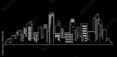 Vector black cities silhouette icon set on black. Night city lights photo