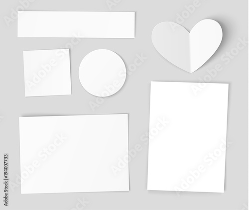 White empty paper sheets with realistic shadow isolated on gray background. Vector illustration. Set of empty cards for your design