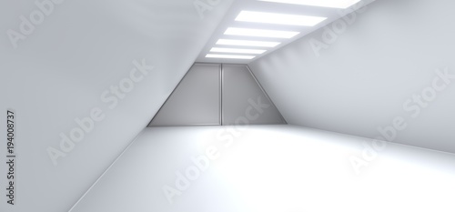 3D Rendering Of Realistic Empty White Corridor With Lights