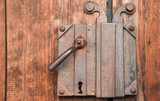 Background texture of a medieval door. Close-up of vintage lock