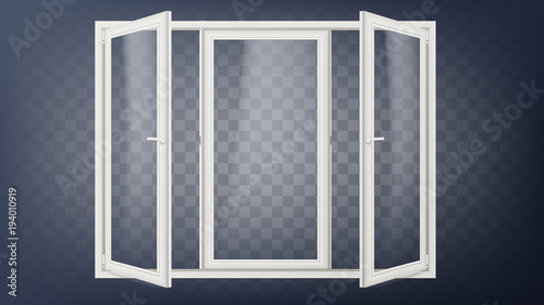 Plastic Door Vector. Plastic Door Frame. Opened Store Door. Building Facade. Energy Saving. Isolated On Transparent Background Illustration
