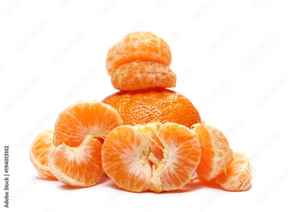 Mandarin orange citrus fruit slice isolated on white