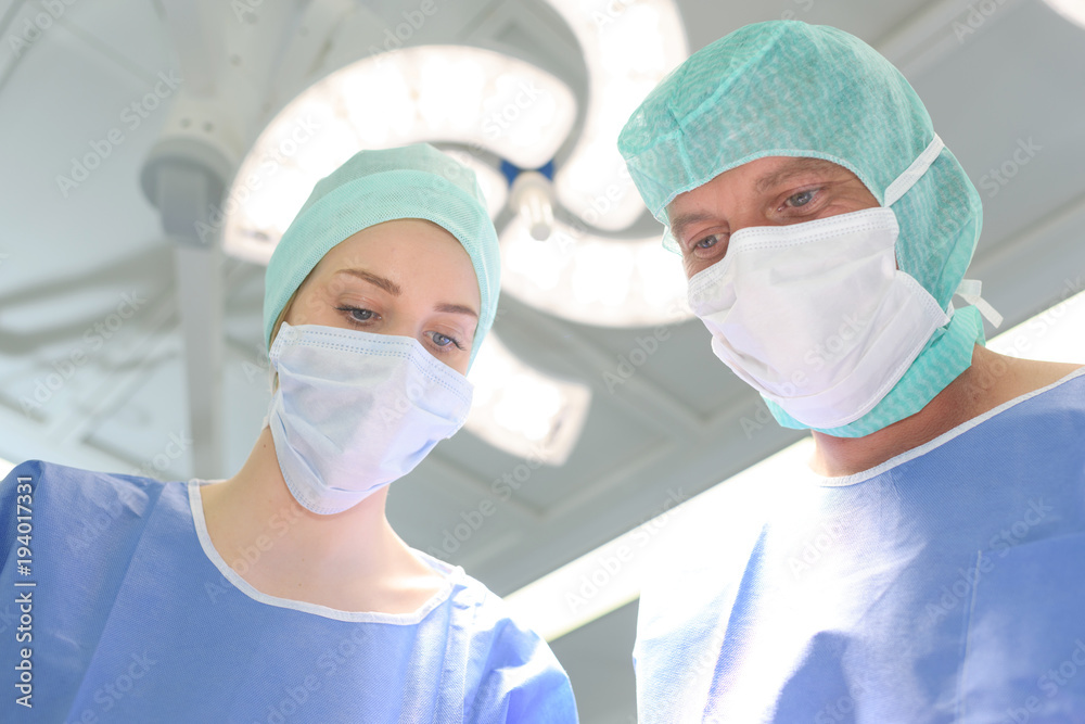 two veterinarian surgeons in operating room two veterinarian surgeons in operating room
