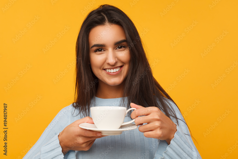 Smiling woman with cup Smiling woman with cup