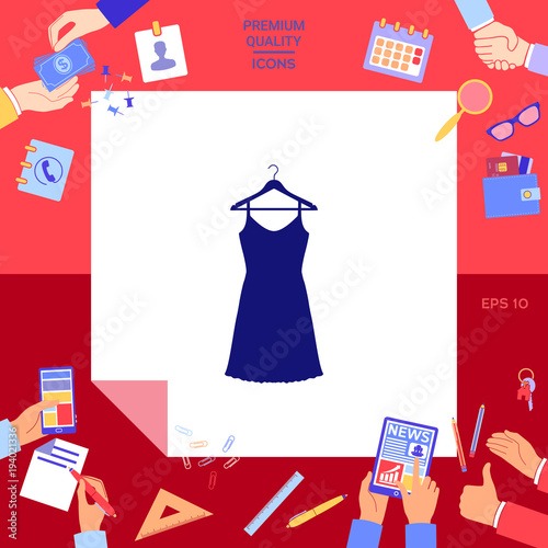 Sundress, Evening dress, combination or nightie on the wardrobe hanger , the silhouette. Menu item in the web design
