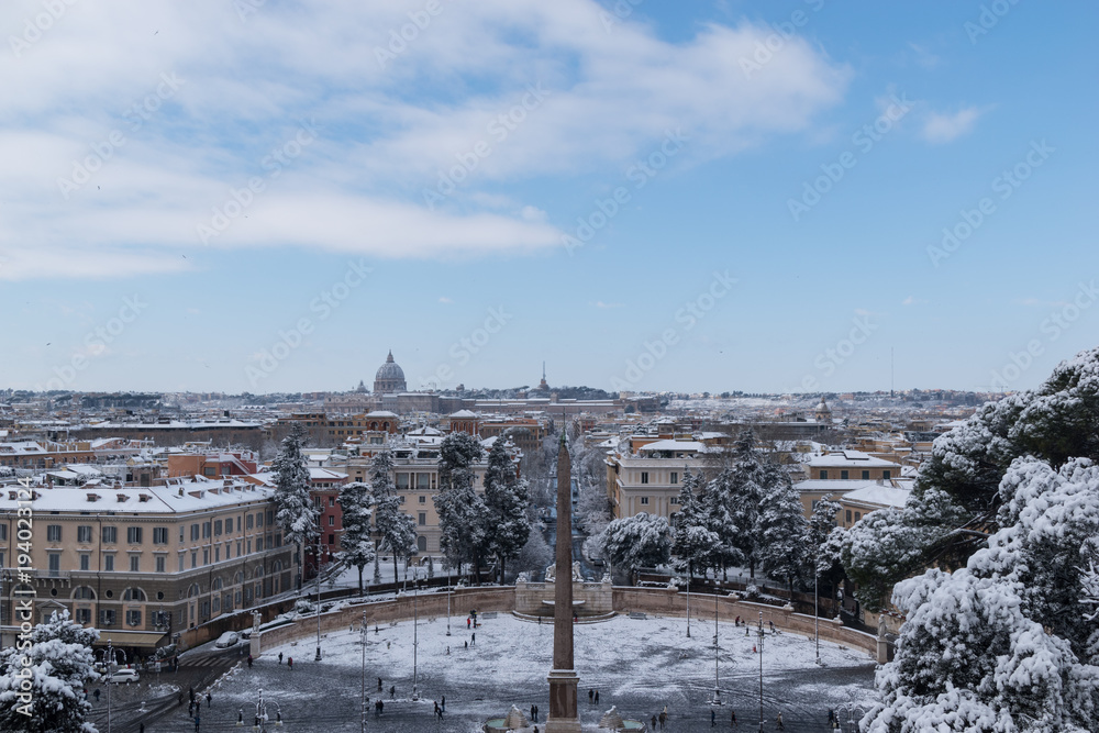 Snow in Rome 26 February 2018 - Panormaic view cityscape , Italy 