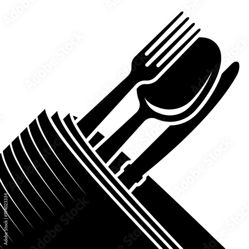 Logo of the company or a sign on the topic of cutlery. Appointment for a restaurant or cafe menu. Black and white.