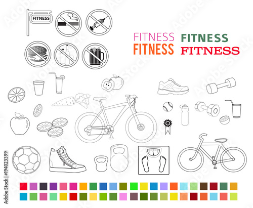 fitness set design elements color style icons fonts_ligth © Yuriy Bogdanov