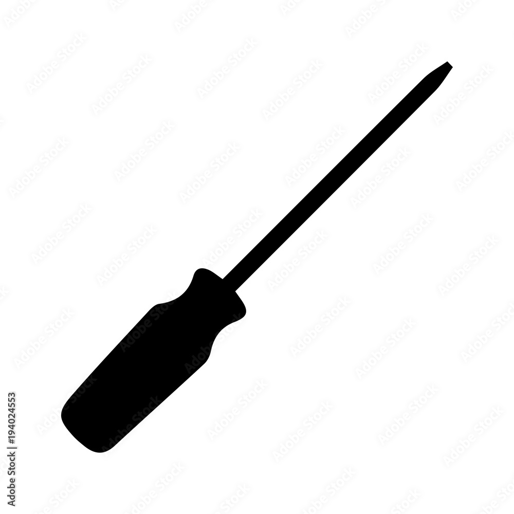 Simple, long screwdriver silhouette illustration. Isolated on white