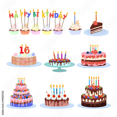Birthday cakes set.