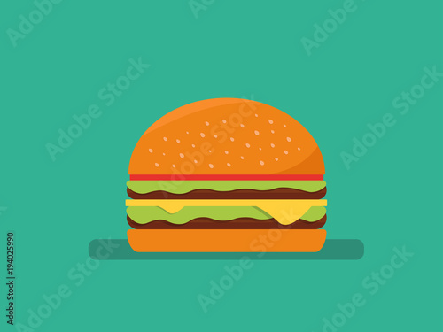 American hamburger. Vector flat icon