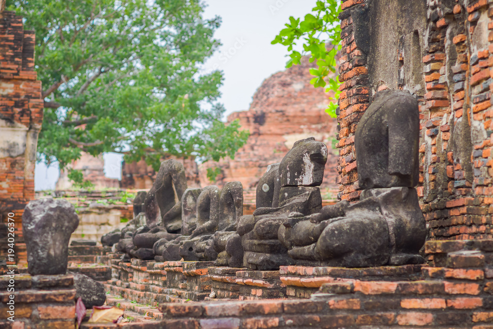 Outdoor view of Ayutthaya Historical Park covers the ruins of the old city of Ayutthaya, Phra Nakhon Si Ayutthaya Province, Thailand