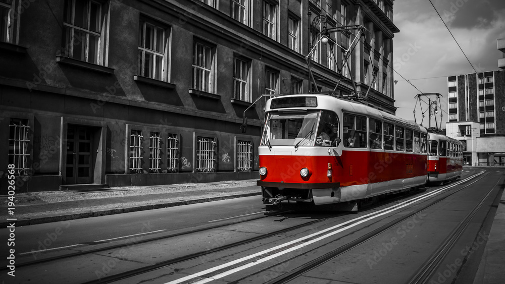 Tram moves around the city