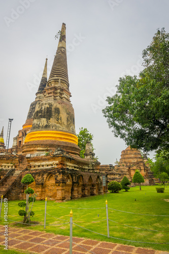 Ayutthaya. Thailand. 17 February 2016. Wat Pra Si Sanphet is part of the Ayutthaya historikal park. It was the holiest temple of the city until it was destroyed by the Burmese armies in year 1767. photo