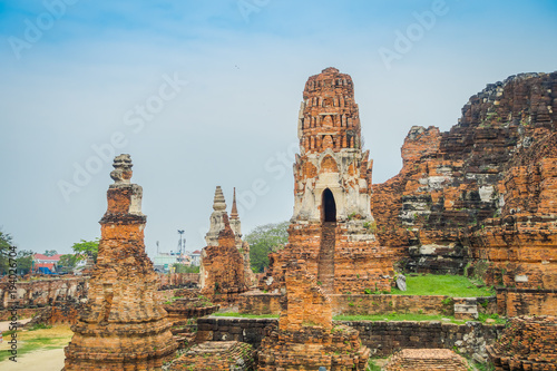 Beautiful outdoor view of Wat Pra Si Sanphet part of the Ayutthaya historikal park. It was the holiest temple of the city until it was destroyed by the Burmese armies in year 1767 photo