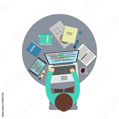 Man programmer with laptop