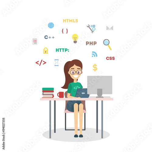 Woman programmer with laptop.