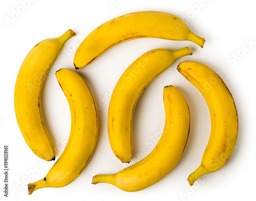 Bananas scattered on a white background.