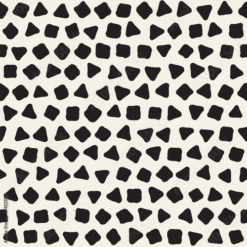 Hand drawn black and white ink abstract seamless pattern. Vector stylish grunge texture. Geometric scattered shapes paint brush lines