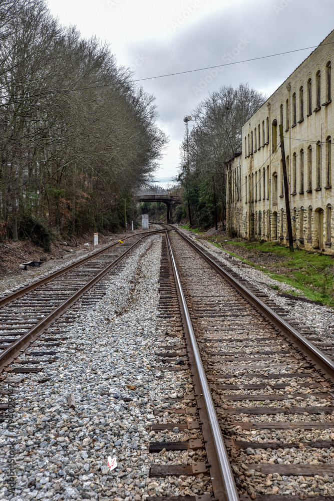 Railroad train tracks in the south