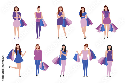 Set of characters and people shopping