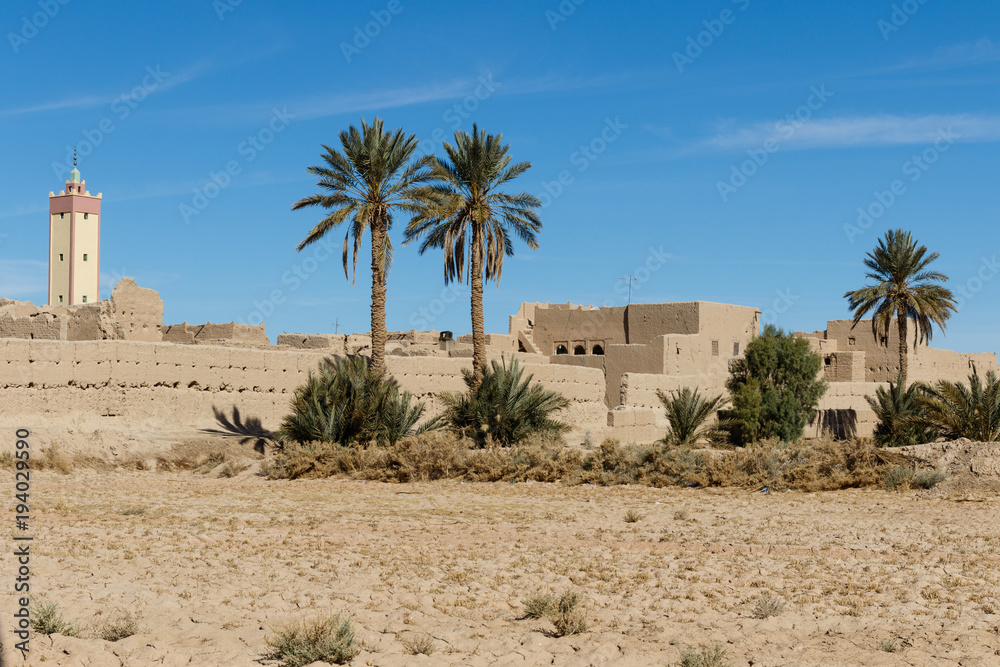 Kasbah, Traditional berber clay settlement in Sahara desert, Morocco
