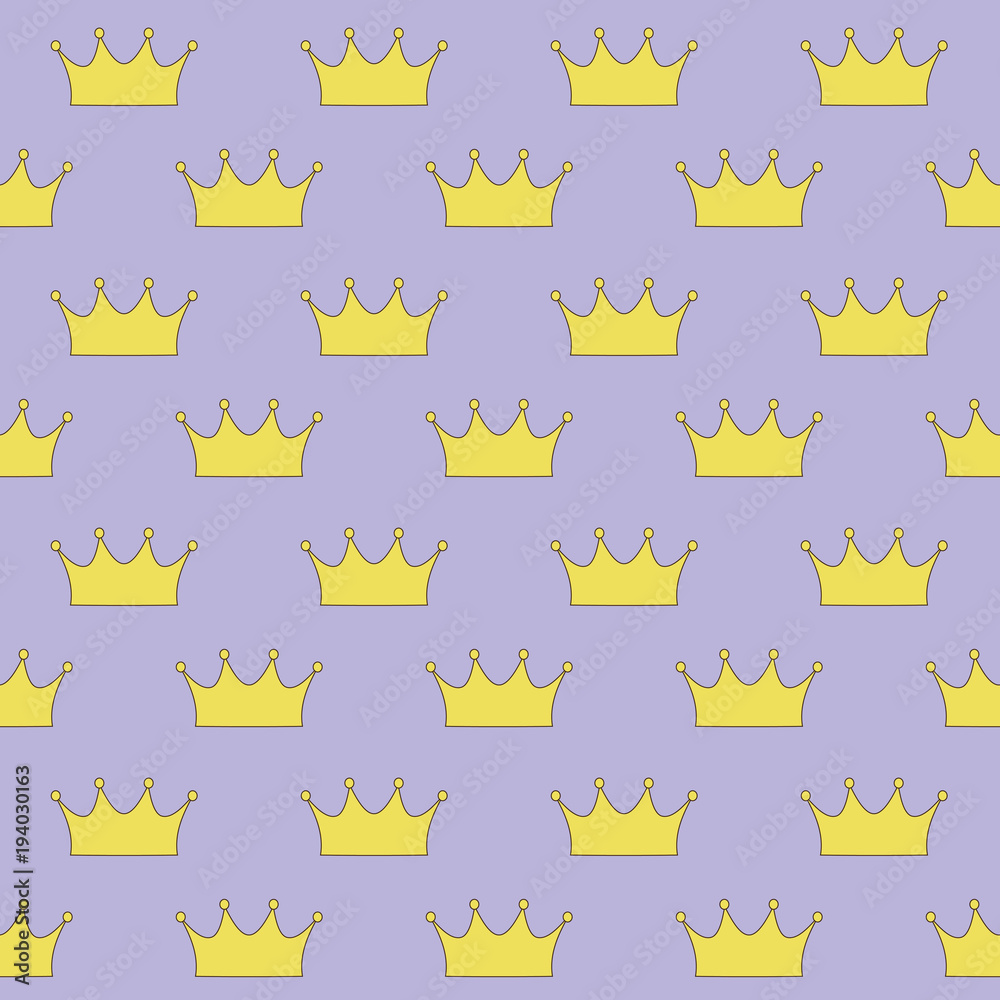 gold crown princess or queen on purple background seamless pattern vector