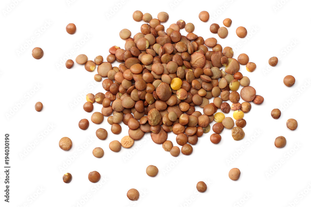 Pile lentil isolated on white background. Top view. Pile lentil isolated on white background. Top view.
