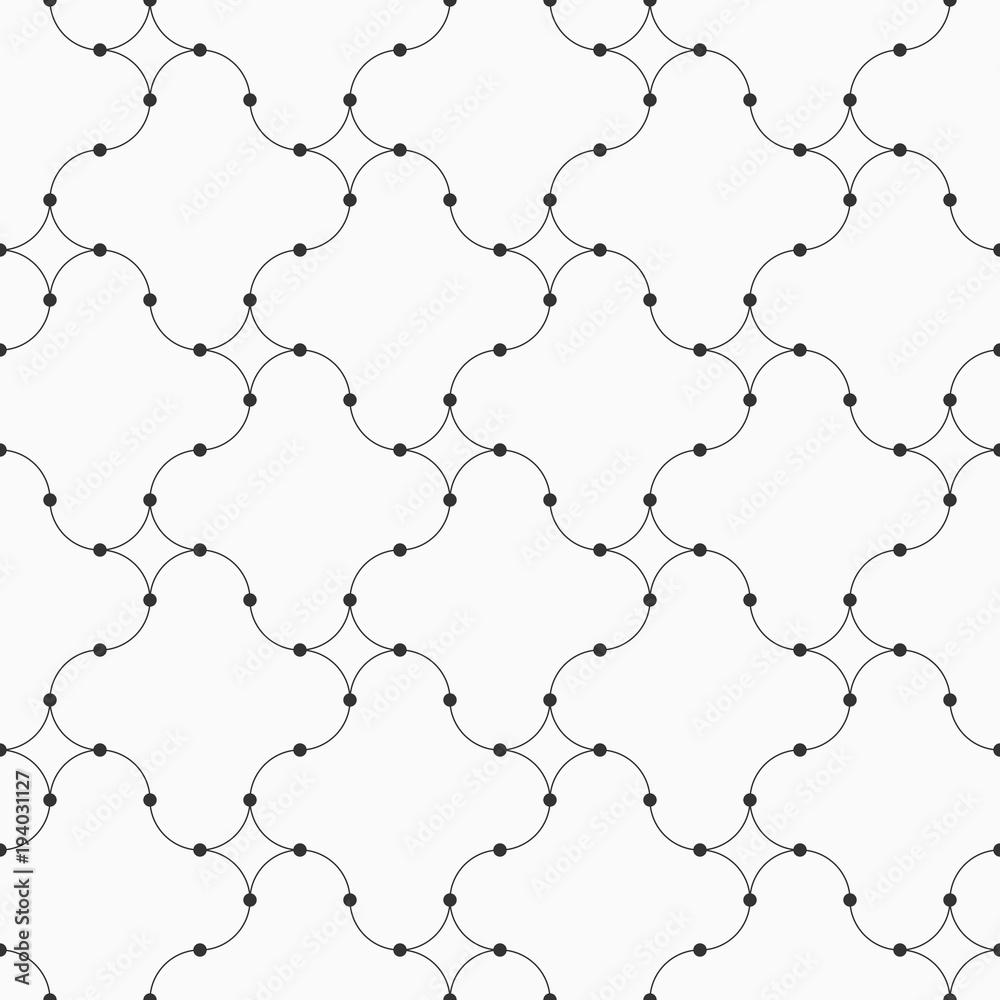 Obraz premium Vector seamless minimalistic pattern of curved lines with dots in nodes.