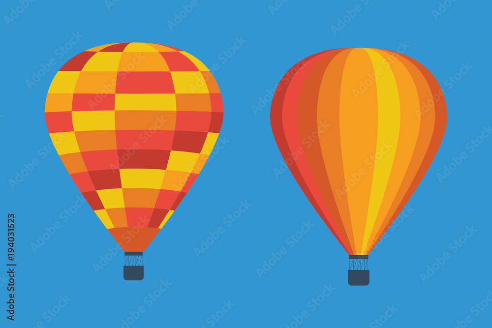 Hot air balloon set in flat design. Colorful hot air baloon flat icon.