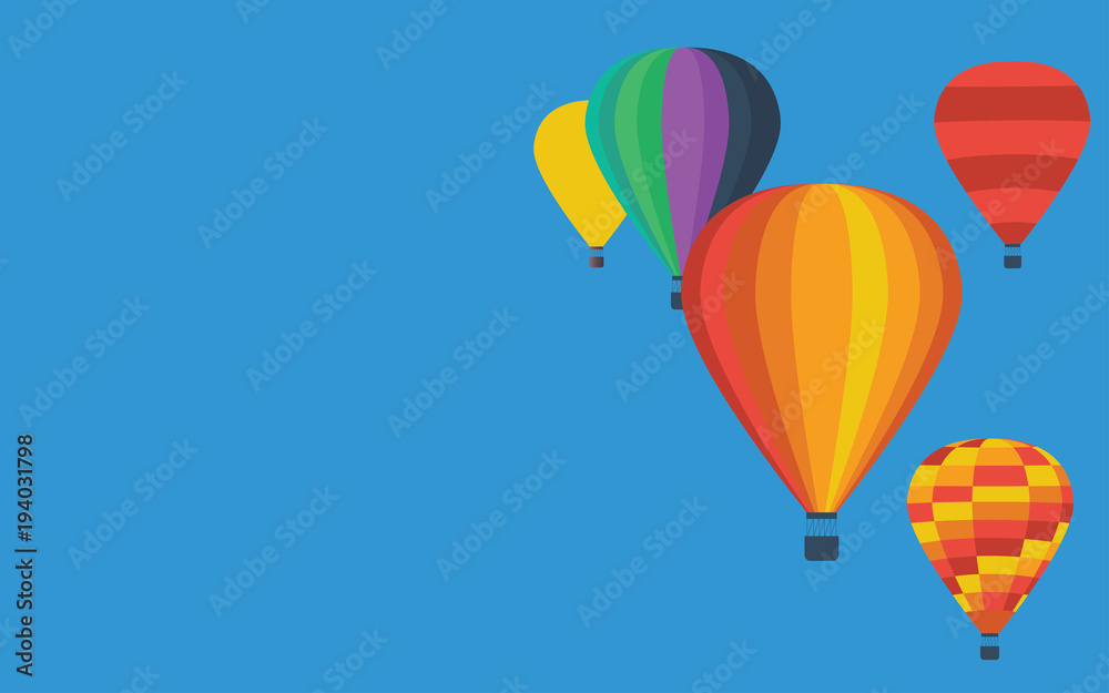 Obraz premium Hot air balloons flying on clearly blue sky background. Available for tour text. Festival, holiday, explore, travel, journey concept.